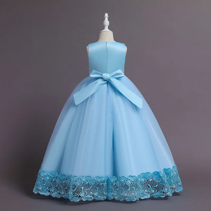 Teen Long Flower Bridesmaid Dresses For Girls Children Wedding Prom Gown Girl