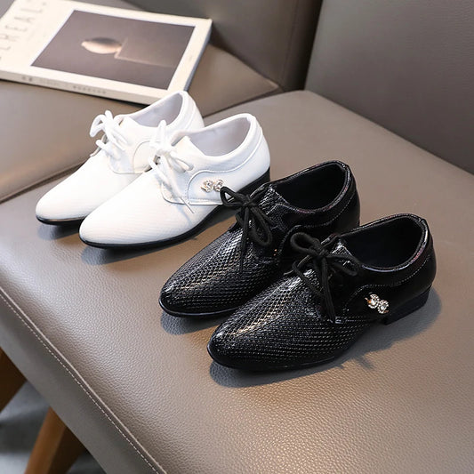 Boy Pointed Leather Shoes Children's British Black Shoes Students Leisure White Show Leather Shoes