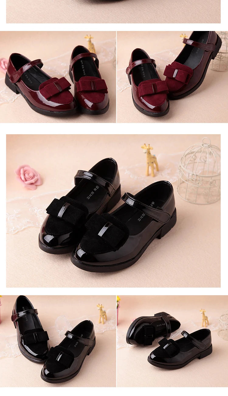 Girl Princess Leather Shoes PU Casual Baby Black Red Girls Fashion Brand Glossy Dance Shoes