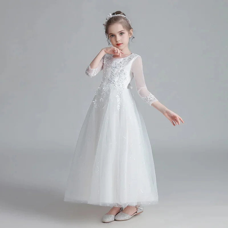 Flower Girl Wedding Long Sleeve Bridesmai Dress