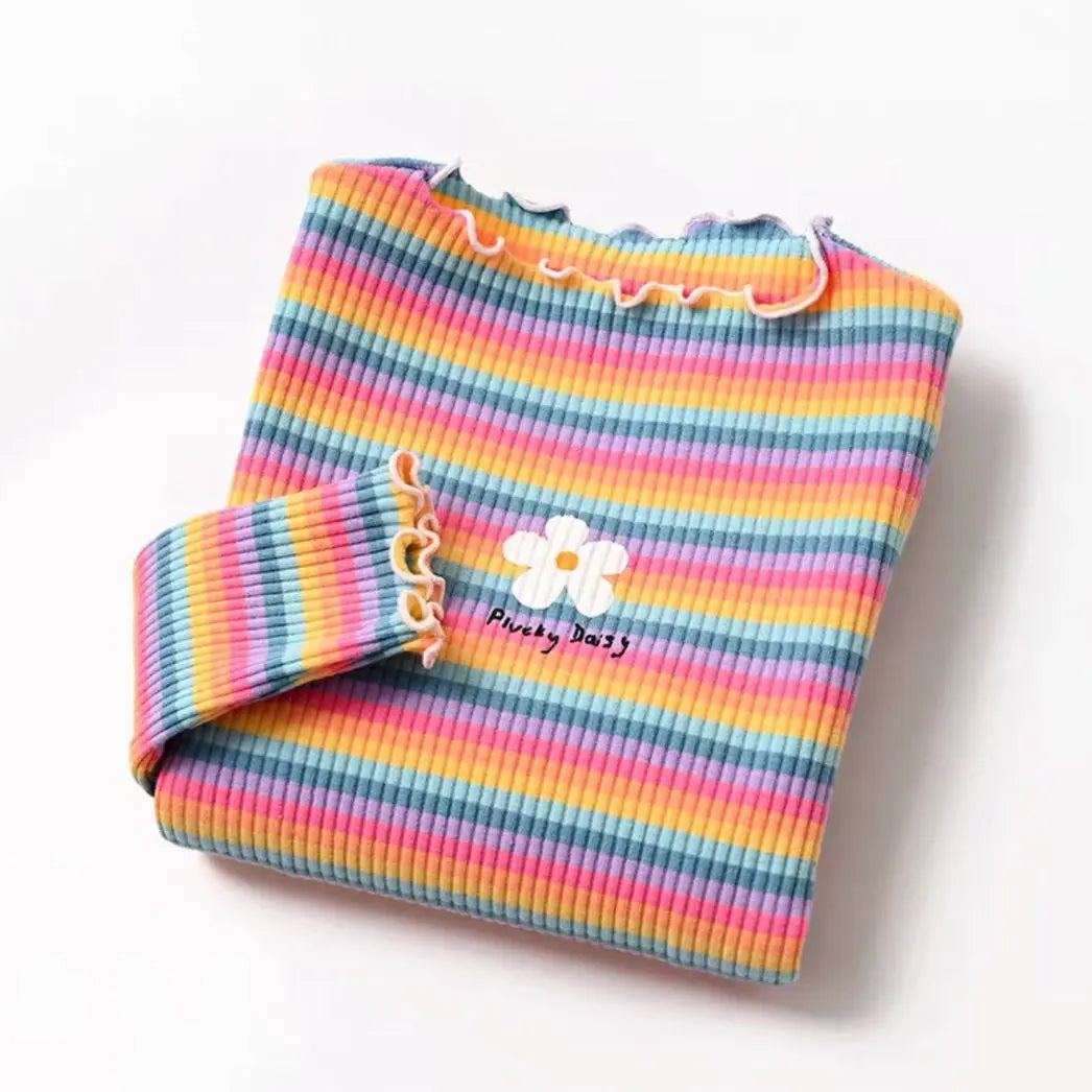 Tatiana Color Stripe Flower Printing Tops