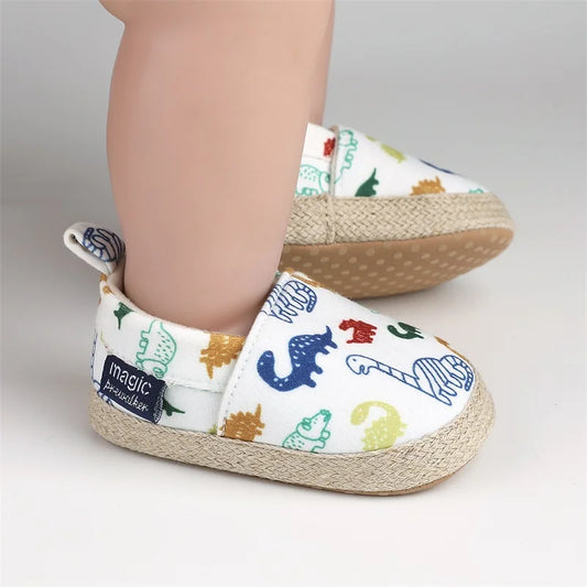 Baby Boy Girl Shoes Dinosaur Print Closed Toe Walking Shoes