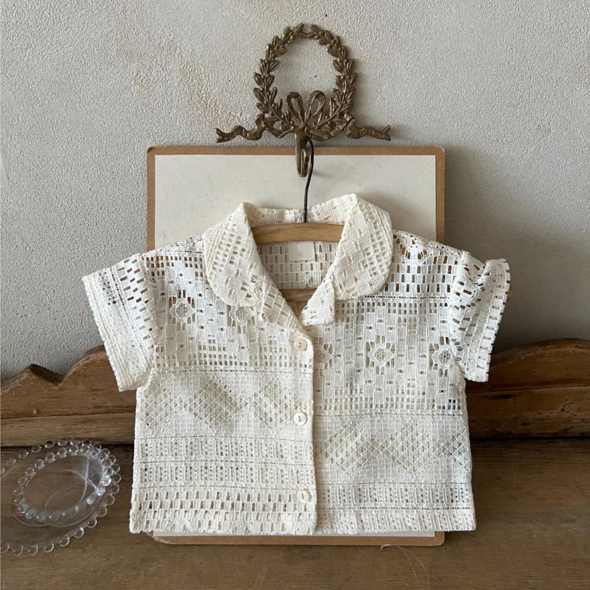 Helen Lace Short Sleeve Lapel Cotton Tops
