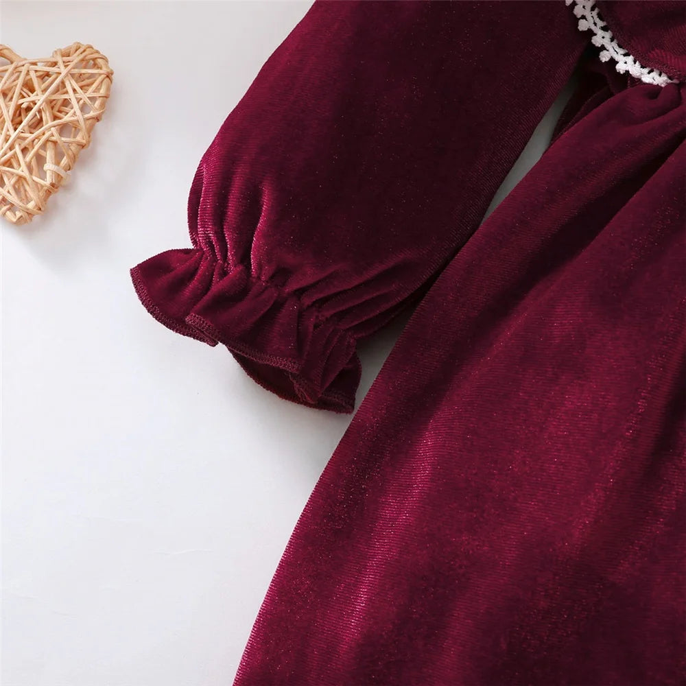 Party Skirt Baby Girl Long Sleeve Ruffle Satin Finish Dress