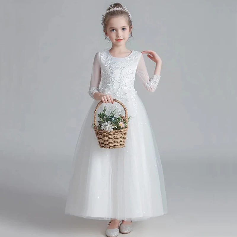 Flower Girl Wedding Long Sleeve Bridesmai Dress