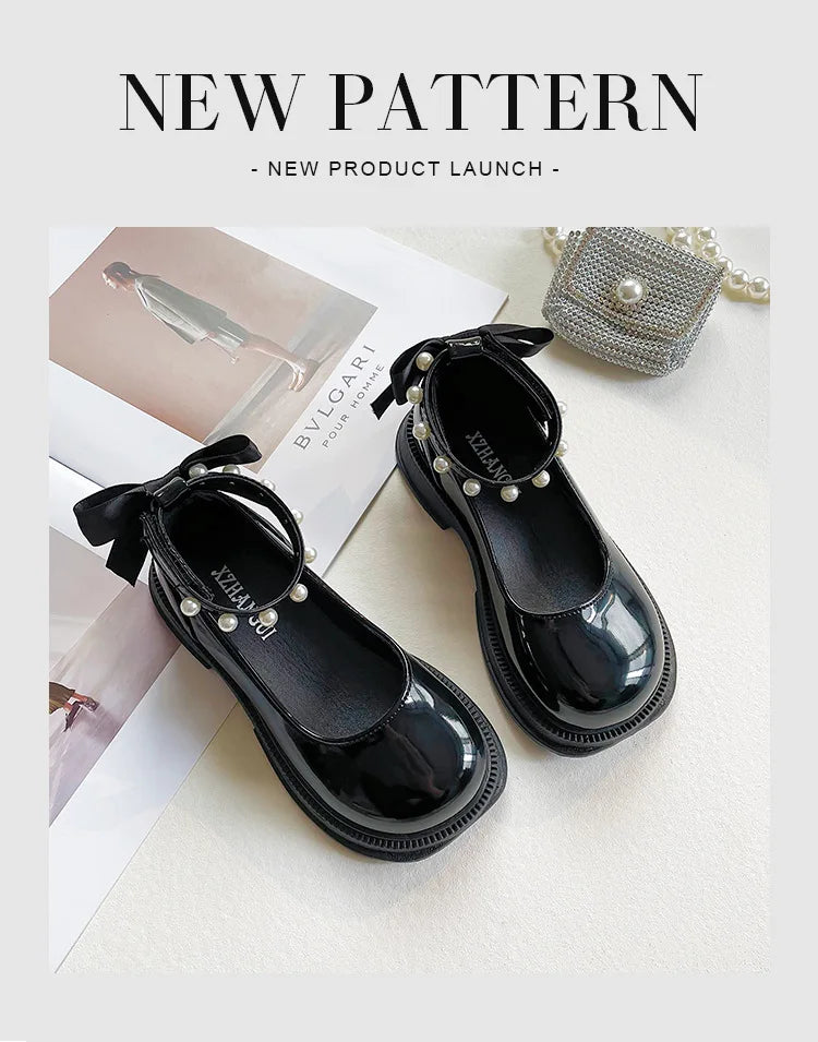 Small Pearl Leather Shoes for Girls, Soft Soles for Children