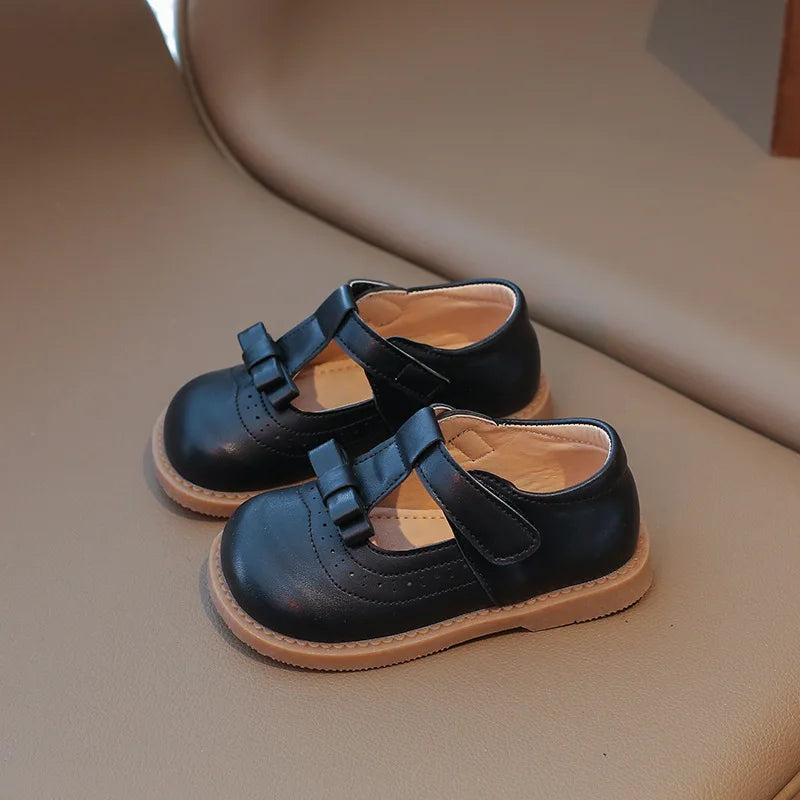 Girl's Bow Princess Shoes Leather Shoes 2026 Spring New Fashion Soft Sole Children's Single Shoes Soft Sole T-strap Kids Shoes