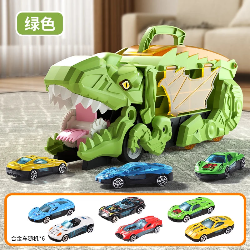 Dinosaur Toys for Kids Boys Ages 3-5, Car Track Set Dinosaur Transport Truck with Diecast Cars