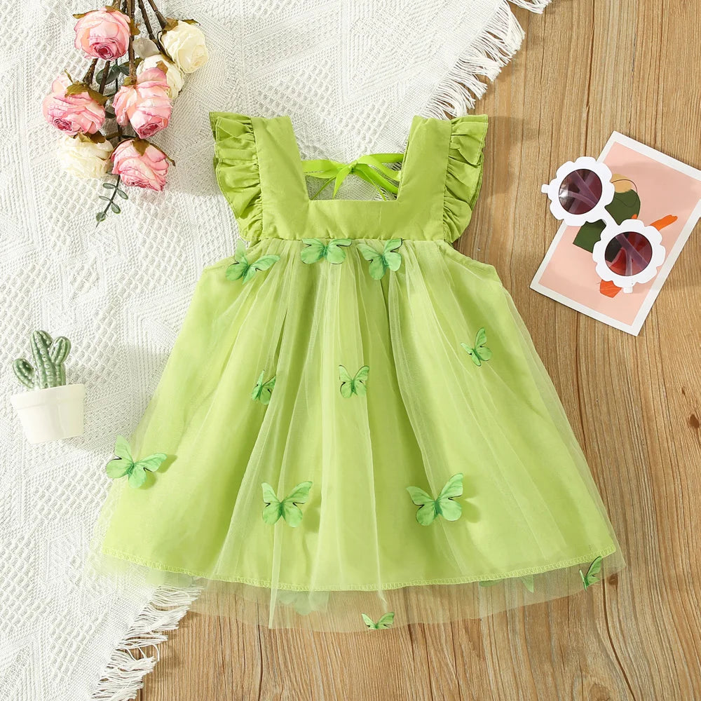 Summer Baby Girl Dress Girls Green Butterfly Mesh Princess Dress