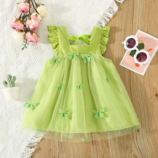 Summer Baby Girl Dress Girls Green Butterfly Mesh Princess Dress