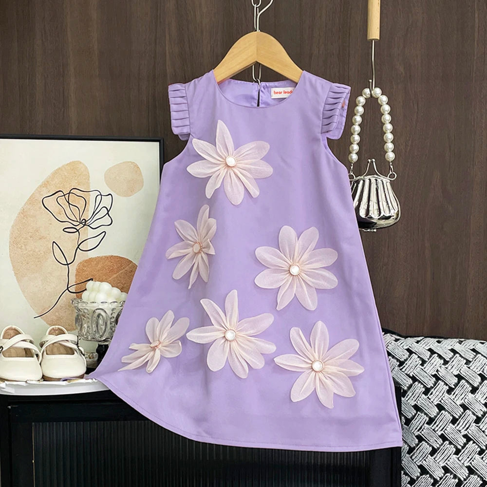 Bear Leader 2-7 Years Summer New 3D Flower Vest Dress