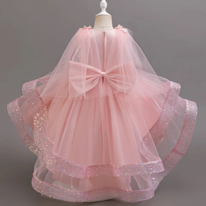 New girl party dress elegant flower girl trailing dress sequined chiffon Easter girls' clothing 3-10 years old holiday dress