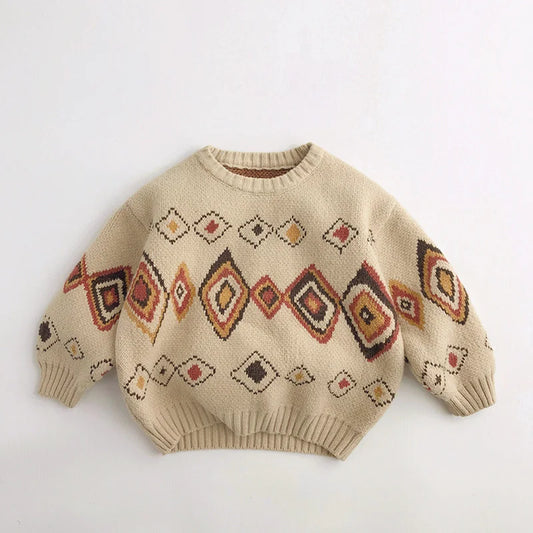 Enrique Autumn Colorful Grid Retro Kids Sweaters