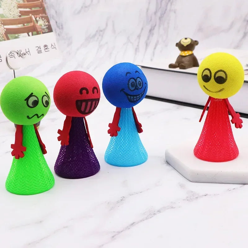 5Pcs/Pack Educational Jumping Doll Bounce Ball Toys Engaging Push & Down Expression Game for Kids Great Gifts for Children