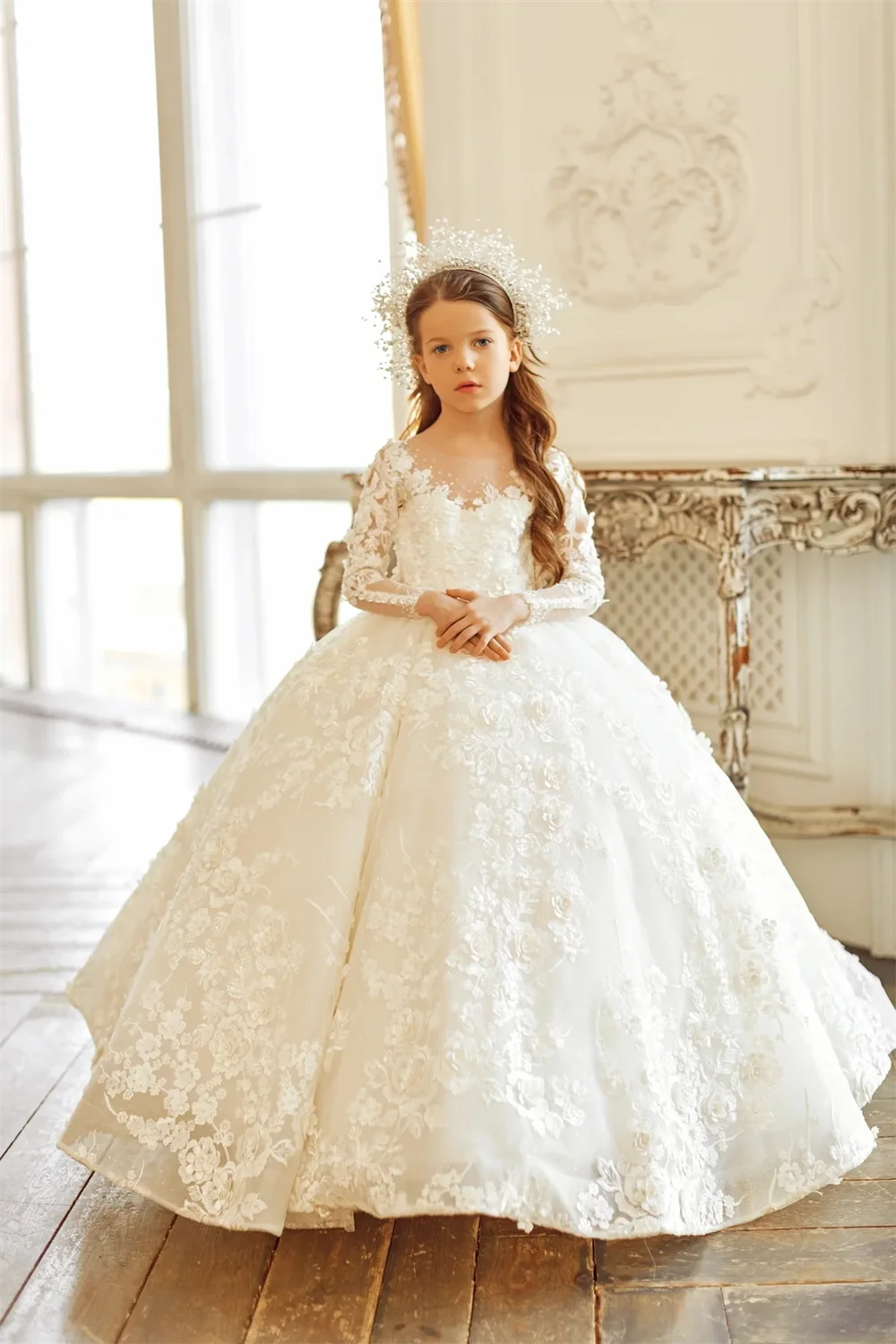 Luxury Flower Girl Dresses Long Sleeve for Wedding Prom Party  Dress
