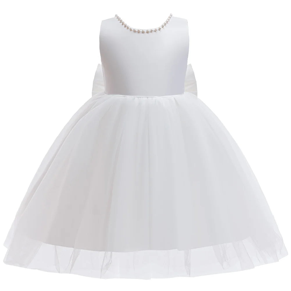 Girls Elegant White Communion Party Dress For Toddler Kids  Sleeveless Princess Tulle Dress