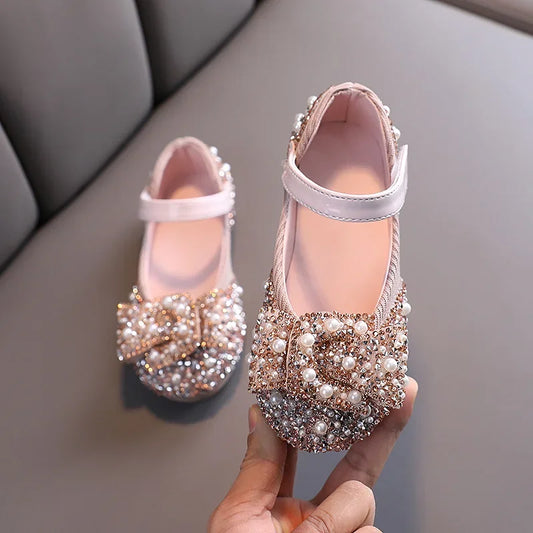 New Childrens Shoes Pearl Rhinestones Shining Kids Princess Shoe Baby Girls Shoe