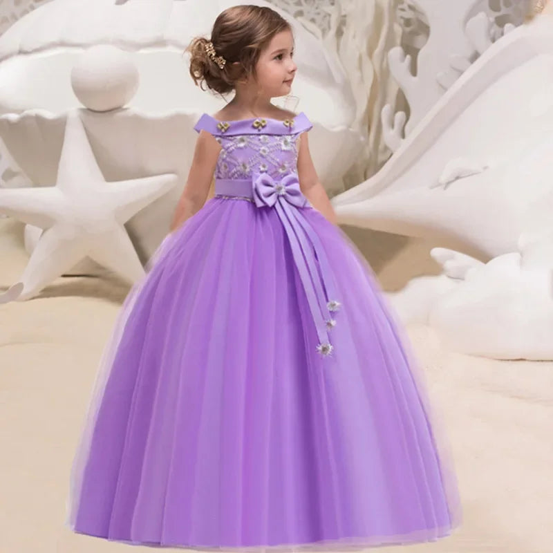 PLBBFZ Kids Girl Long Clothes Tutu Flower Dress Children Party Wedding Formal Dress
