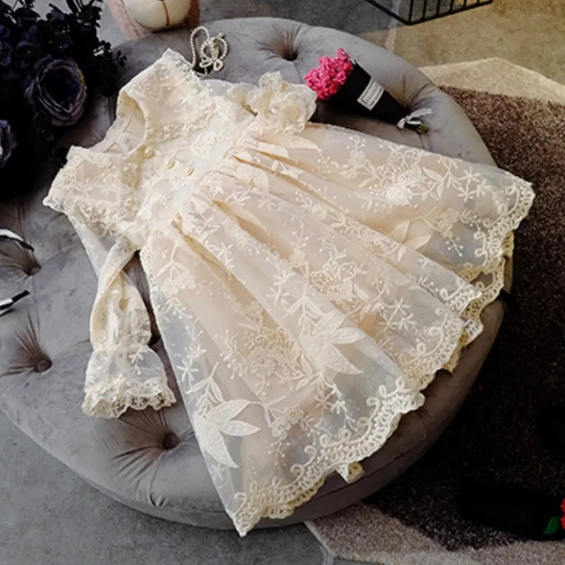 New Baby Girl Princess Vintage Lace Dress Spring Autumn Toddler Dress