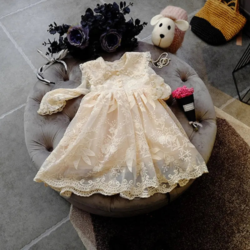New Baby Girl Princess Vintage Lace Dress Spring Autumn Toddler Dress