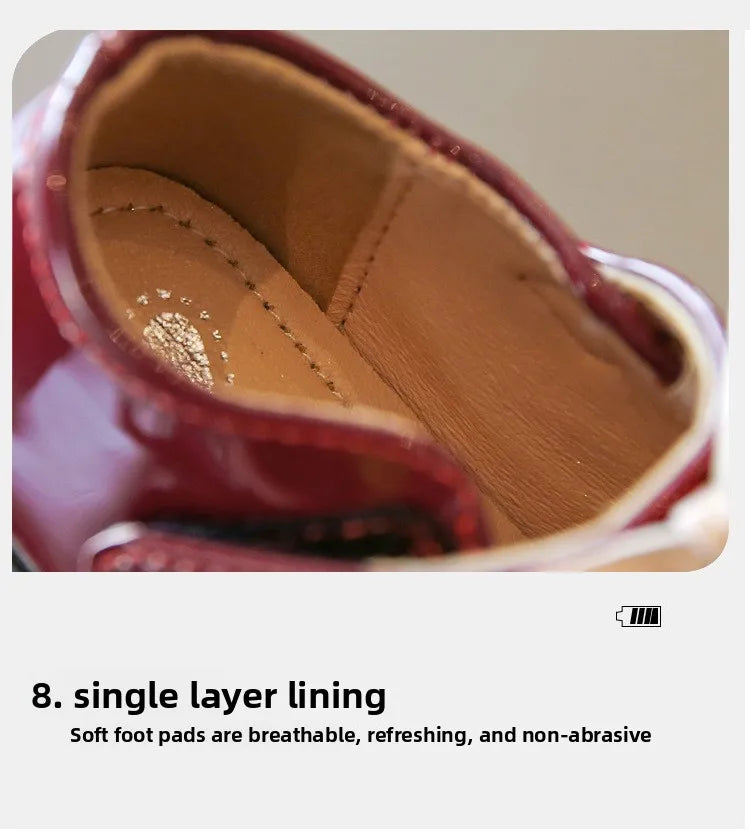 Girl's Princess Shoes Wine Red Black Ruffles Elegant Patent Leather Bowknot Children Flat Shoes 21-35 Toddler Kids Single Shoe