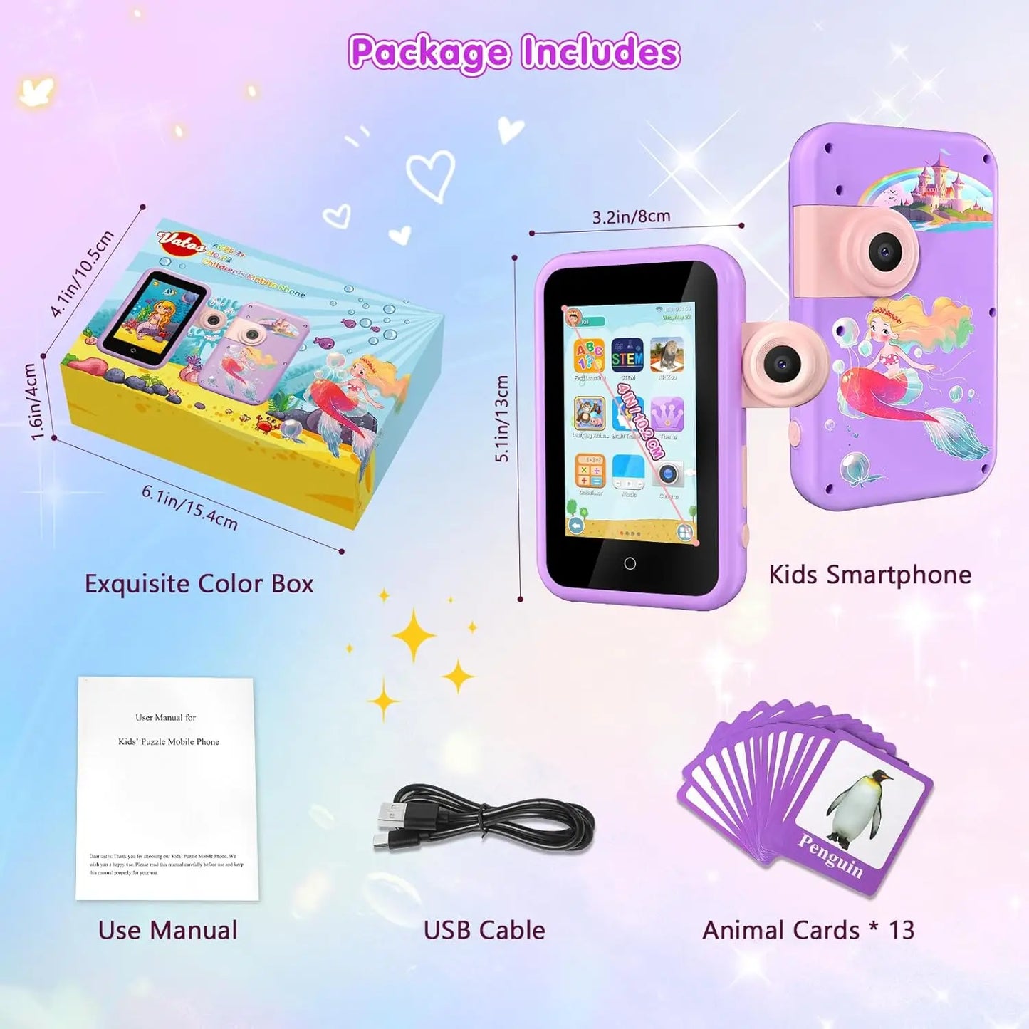 VATOS Kids Smart Phone Toy for Girls Boys Large 4" Touchscreen
