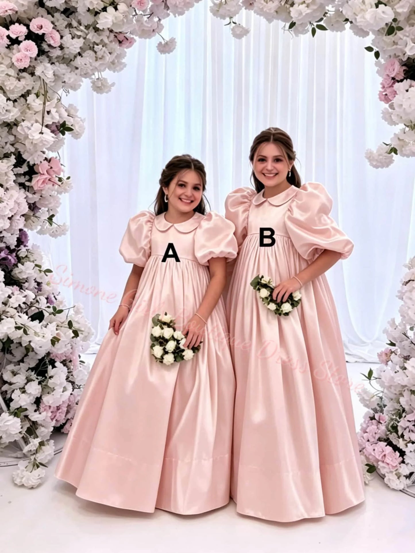 Girl Gown Elegant Princess Draped Flower Girl Dress for Wedding Party Neck High Waist Balloon Sleeve Holy Communion Dress Custom