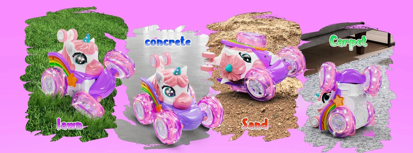 Unicorn Remote Control Car for Girls, 360° Rotating 4WD Stunt RC Cars with Cute Lights