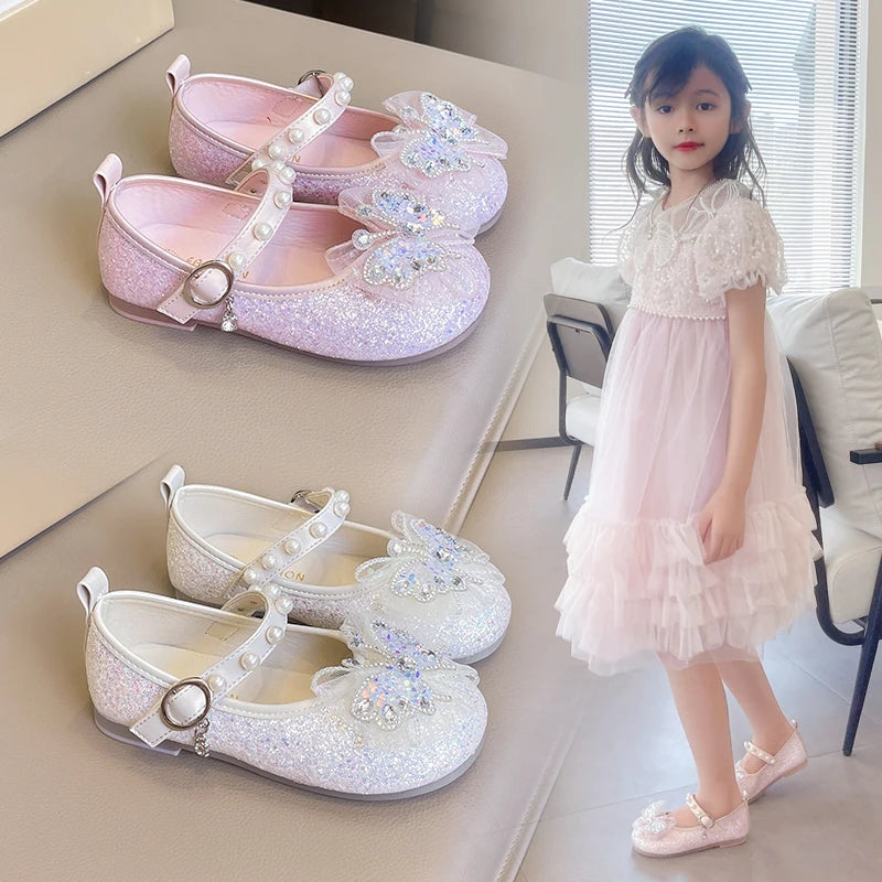 Girls Princess Shoes 3-18 Years Glittering Butterfly Decoration Children's Shoes