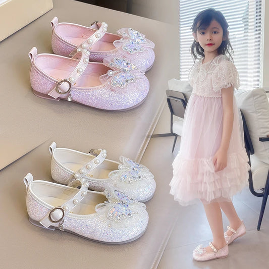 Girls Princess Shoes 3-18 Years Glittering Butterfly Decoration Children's Shoes