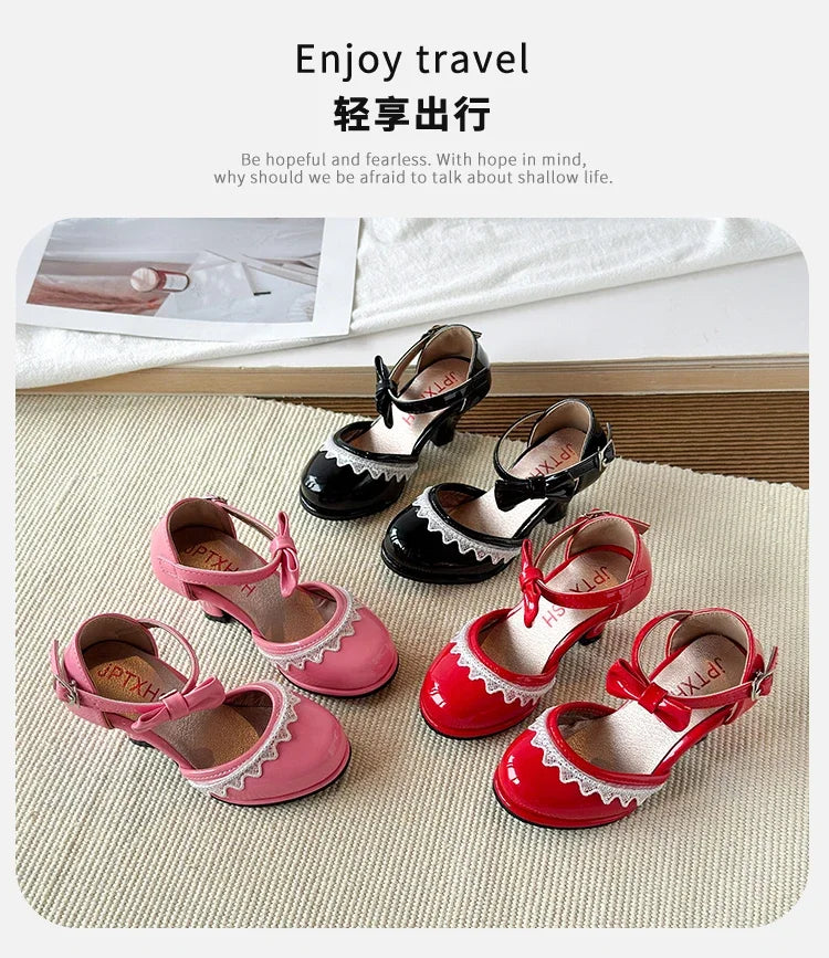 New Leather Shoes Fashion Versatile Comfort Girl Shoe Princess Exquisite Casual High-heeled Sandals Performance Classic Kid Shoe