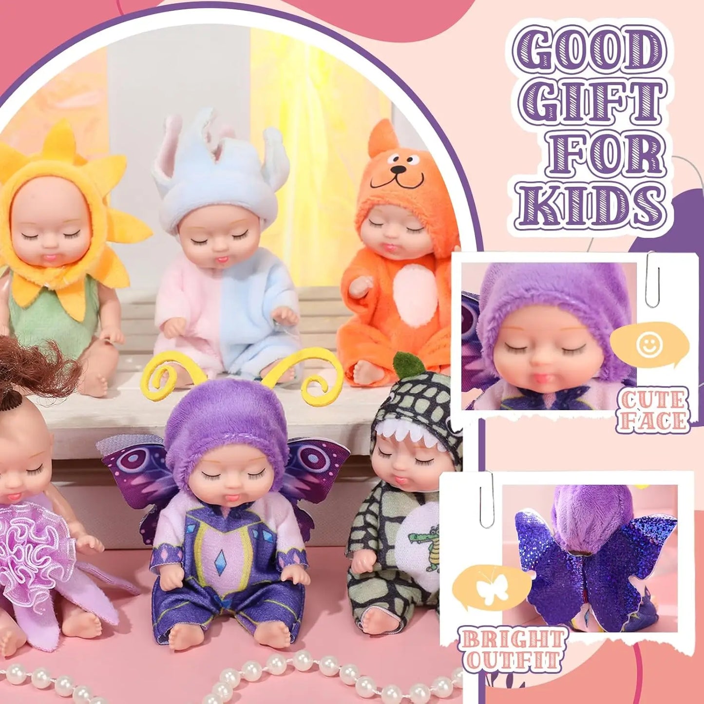 6 Pc Box Set Mini Baby Doll Easter Doll Tiny Reborn Cute Baby Doll Birthday Gift Set Girls Sleep BJD Doll Jungle Set