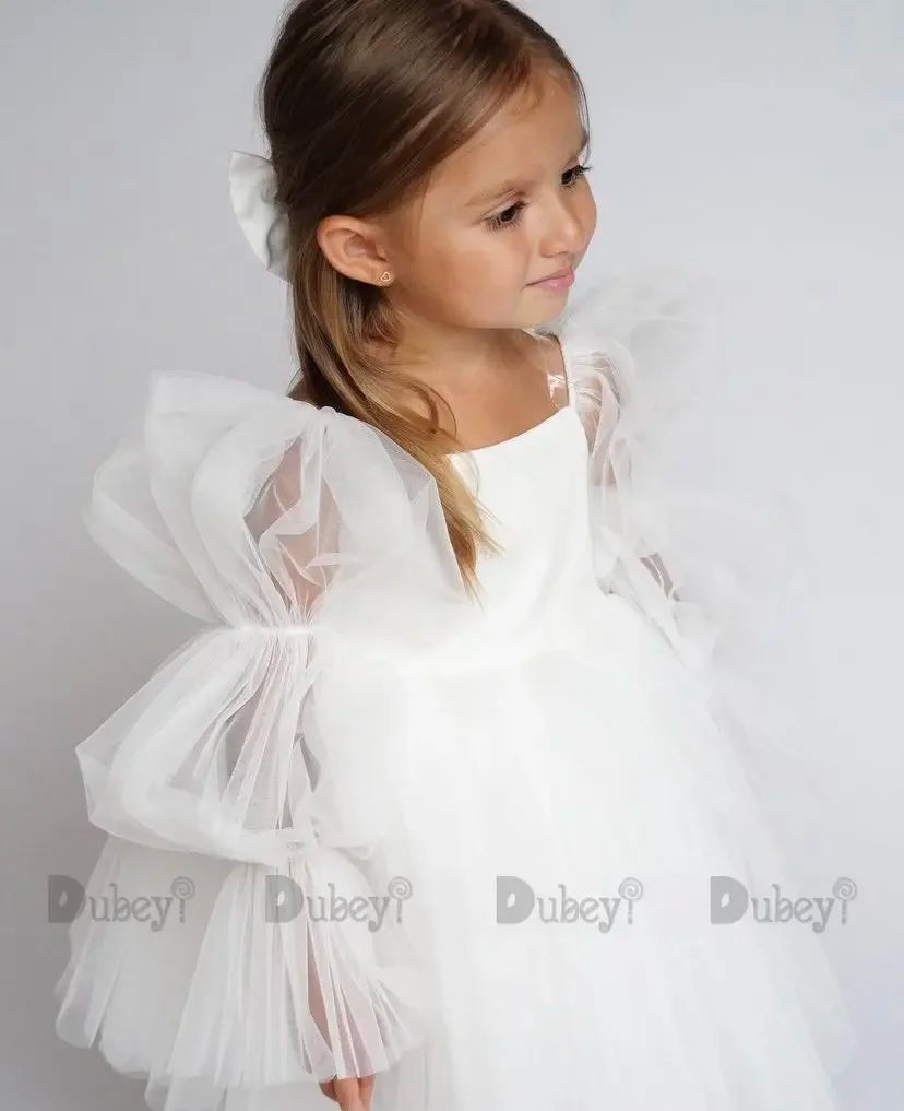 New Born Baby Girls Birthday Dress for Toddlers White Wedding Party Gown