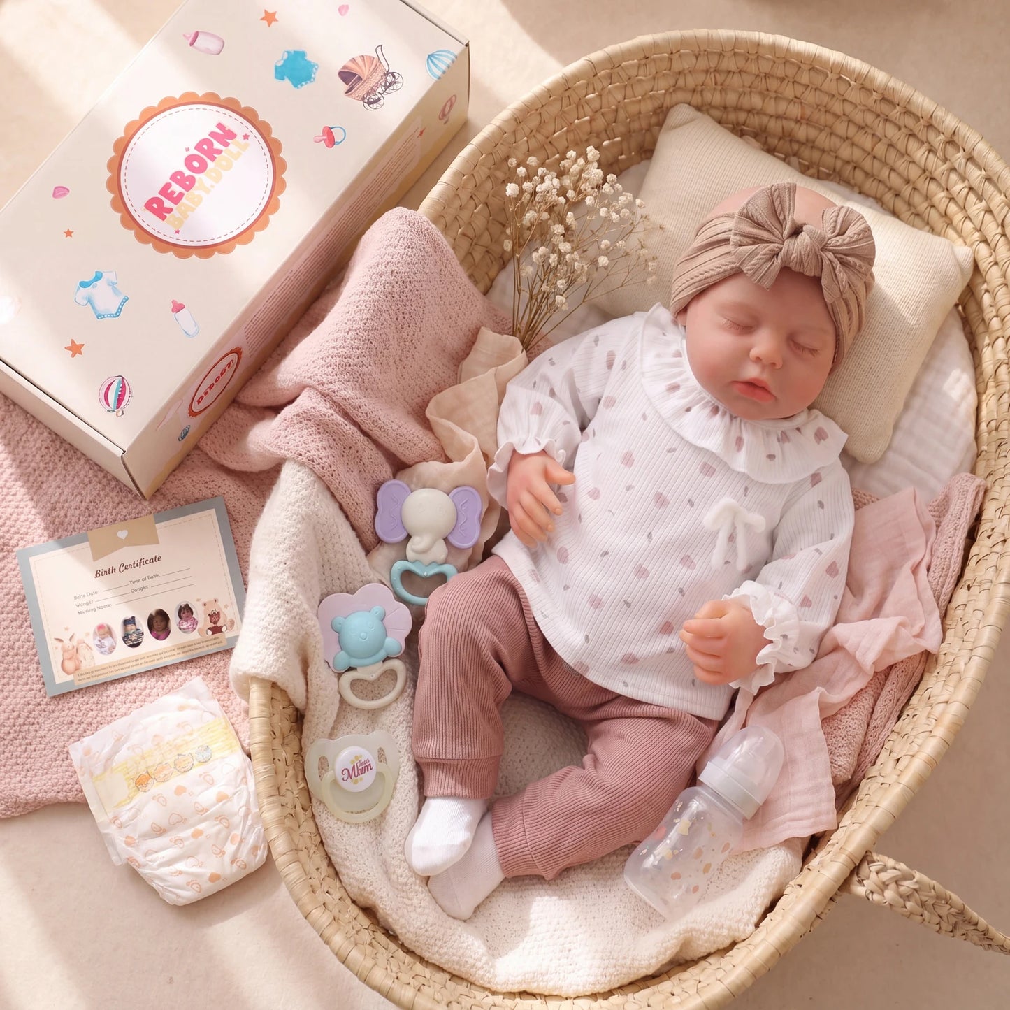 ADFO 20 Inch Reborn Baby Dolls, Realistic Soft Body, Lifelike Poseable Doll With Complete Deluxe Outfits And Rich Role Play Accessories, Perfect For Holiday Gift, Exquisite Collection, Cultivate Sense Of Responsibility