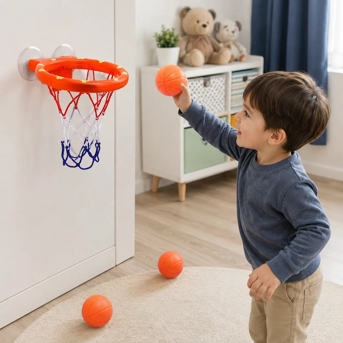 Toddler Bath Basketball Hoop Toy with 3 Soft Balls Strong Suction Cups Bathtub Shooting Game