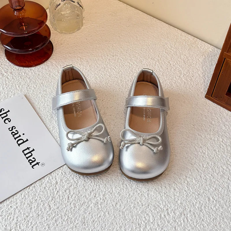 Girls' Princess Shoes Spring  Autumn New Fashion Bow PU Leather Loafer Non-slip School Student Loafer Flats