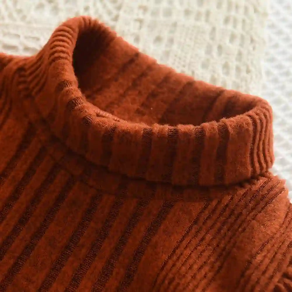 Arden Girls Woolen Dress - High Neck Lace-up Knitted Style