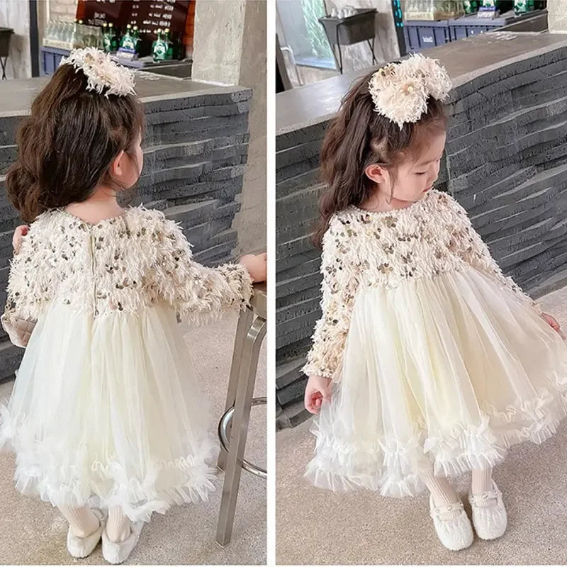Children Clothing Girl Dress 2023 Winter New Children Plush and Thickened Dress