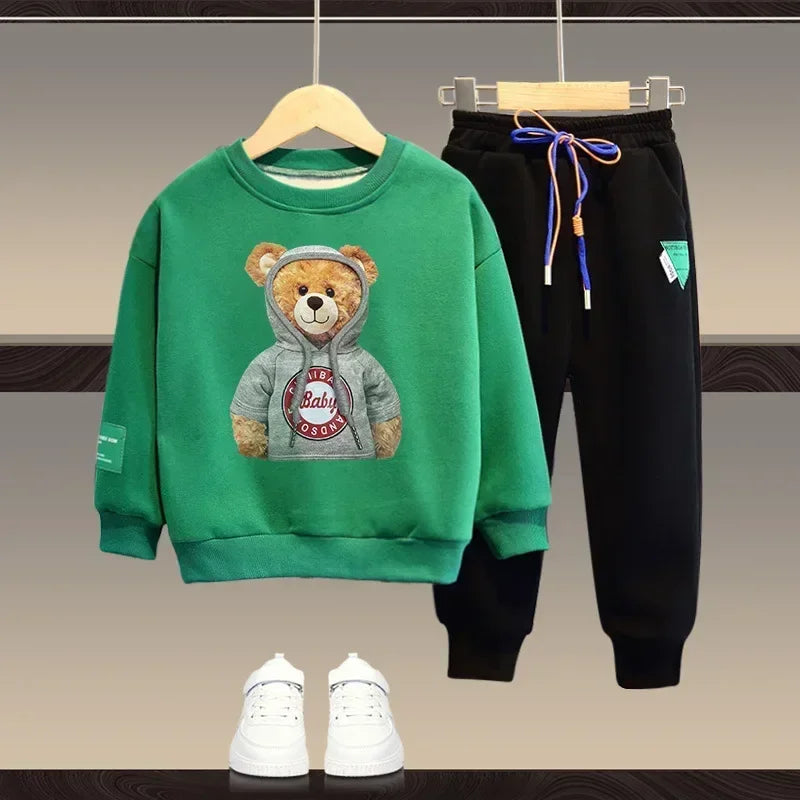 Boy Clothes Set Autumn - Cartoon Bear Top and Pant