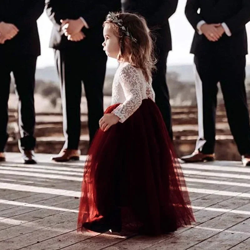 Princess Dresses for Weddings Birthday Elegant Flower Girl Fashion Long Lace