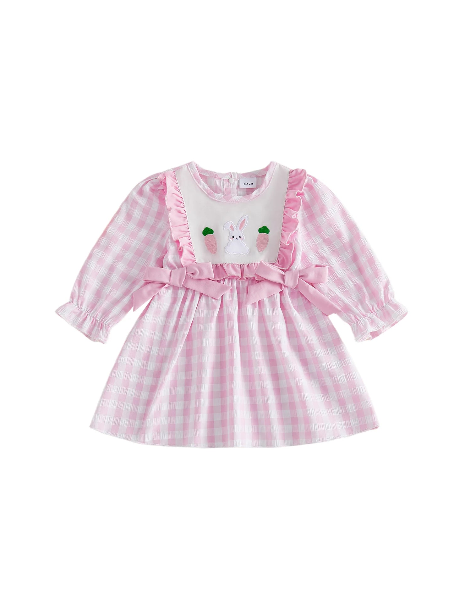 Adorable Toddler Girl Easter Dress with Plaid Bunny Carrot Embroidery
