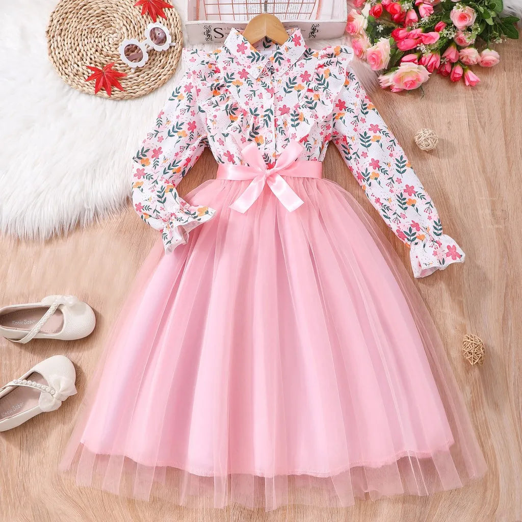 Kids Girls Dress Summer Long Sleeve Floral Gauze