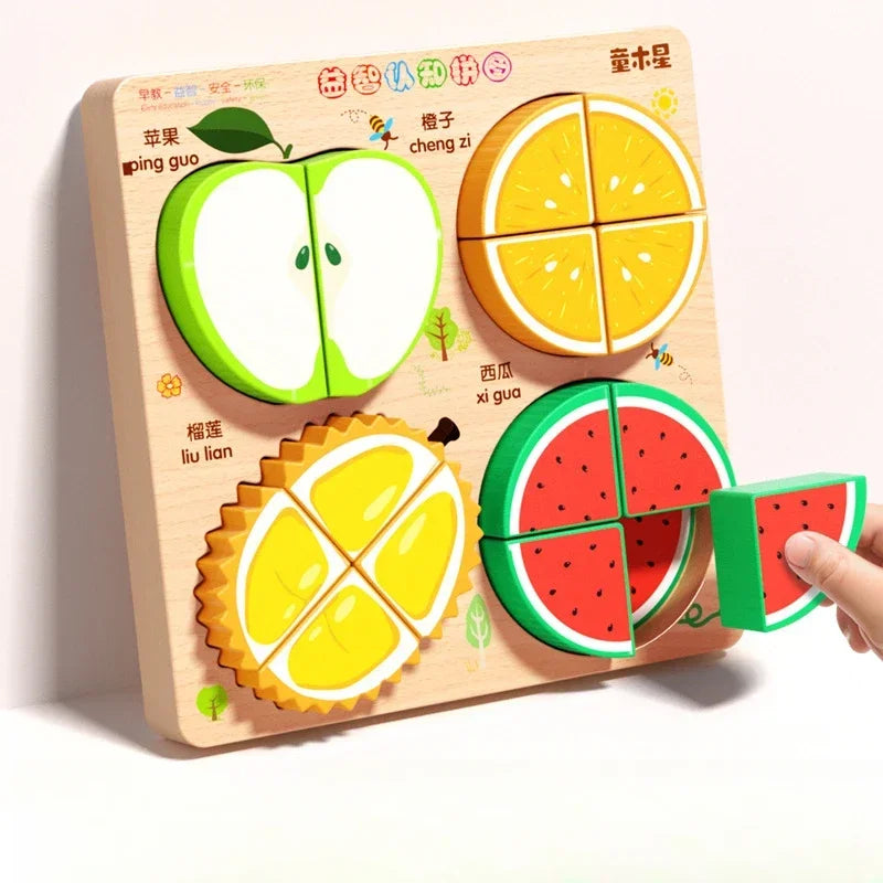 Montessori Cartoon 3D Wooden Puzzle Animal Traffic Jigsaw Toys