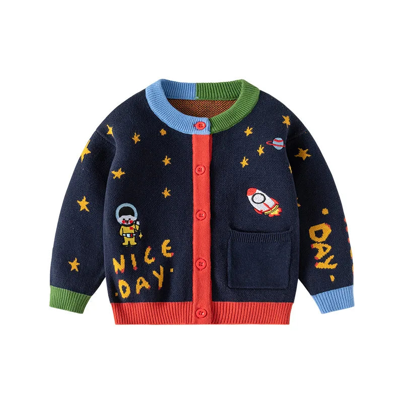 Tony Astronaut Star Patchwork Little Boys Sweater