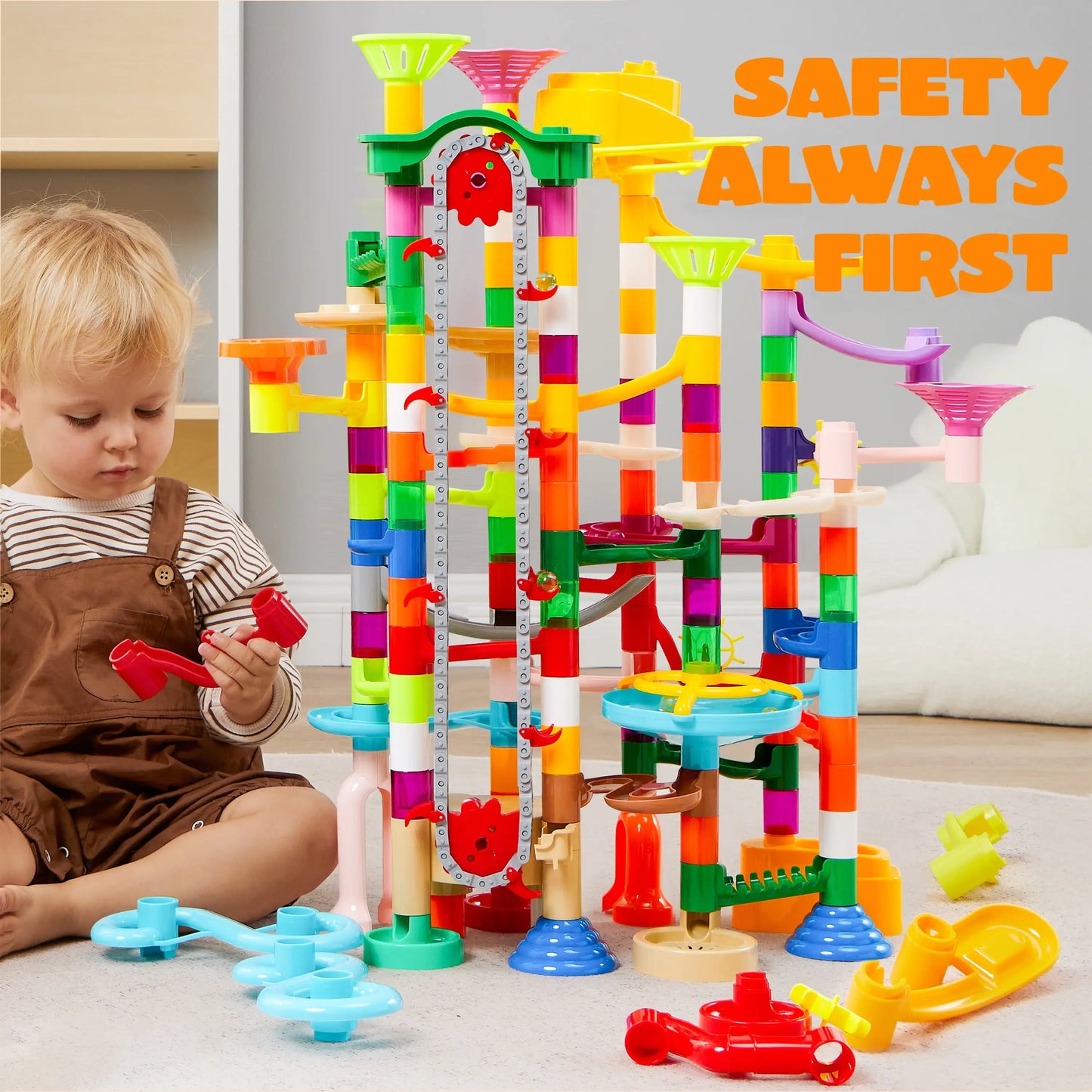 Joyfy 236 Pcs Glowing Marble Run with Motorized Elevator Construction Building