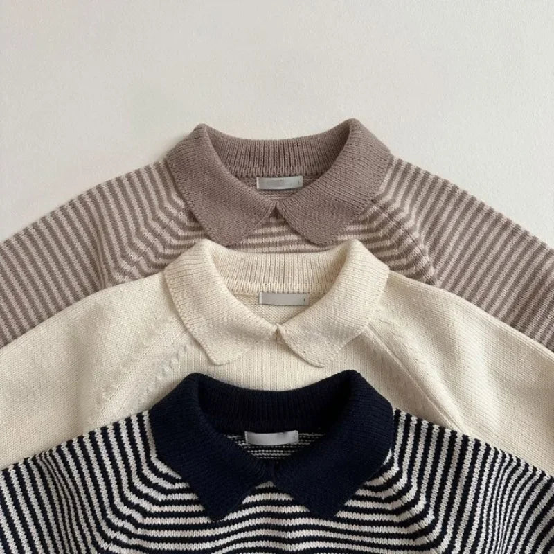 Camilo Striped Turn-down Collar Pullover Sweater