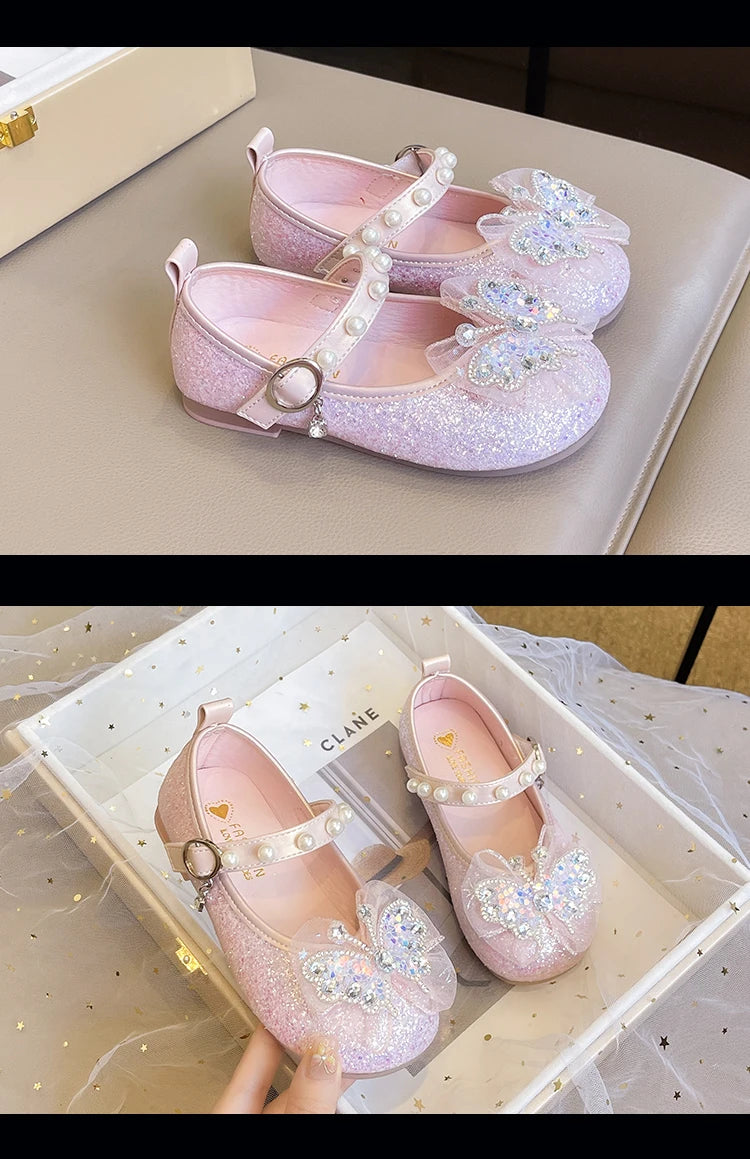Girls Princess Shoes 3-18 Years Glittering Butterfly Decoration Children's Shoes