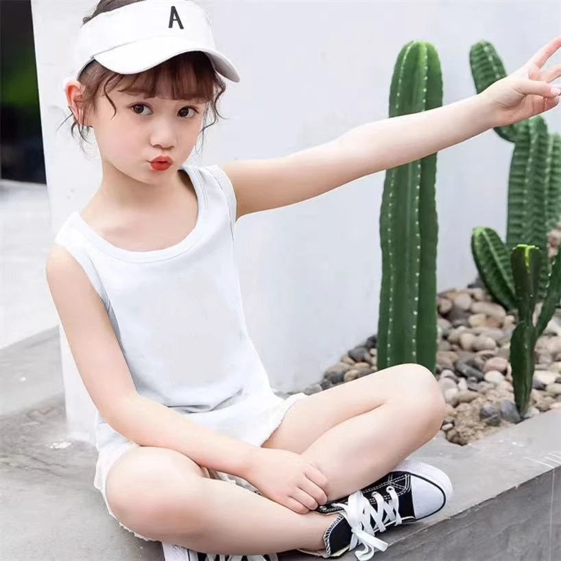 Martina Girls Versatile Color Kids Slim Fit Sleeveless Blank T-shirt