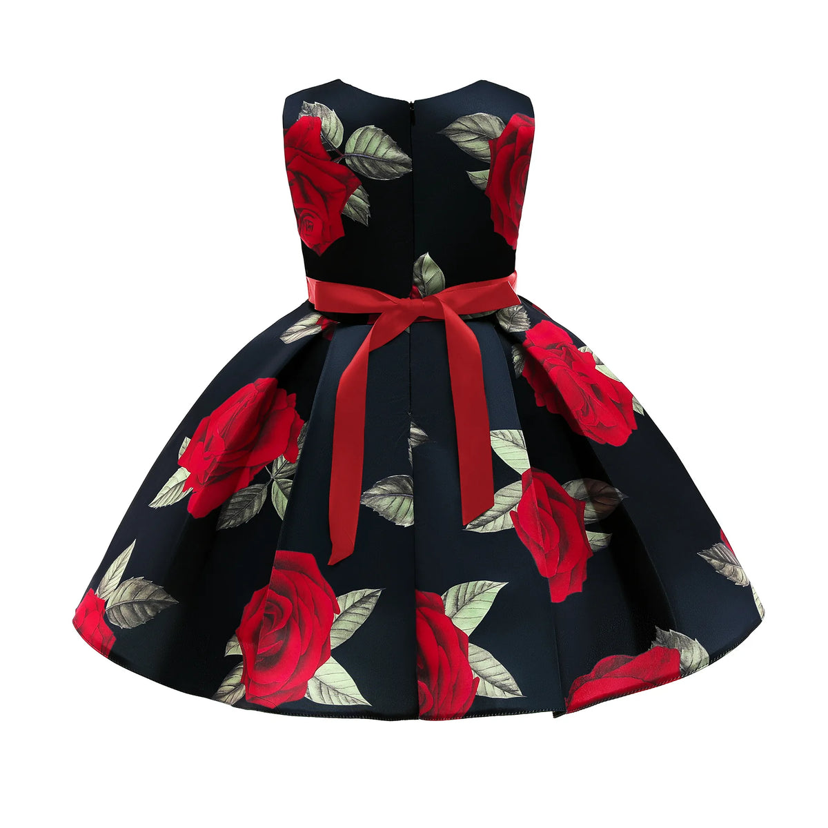 Baby Girl Princess Dress Children's Clothing Toddler Red Rose Print Vintage Vestidos Kids Performance Evening Birthday Xmas Gown