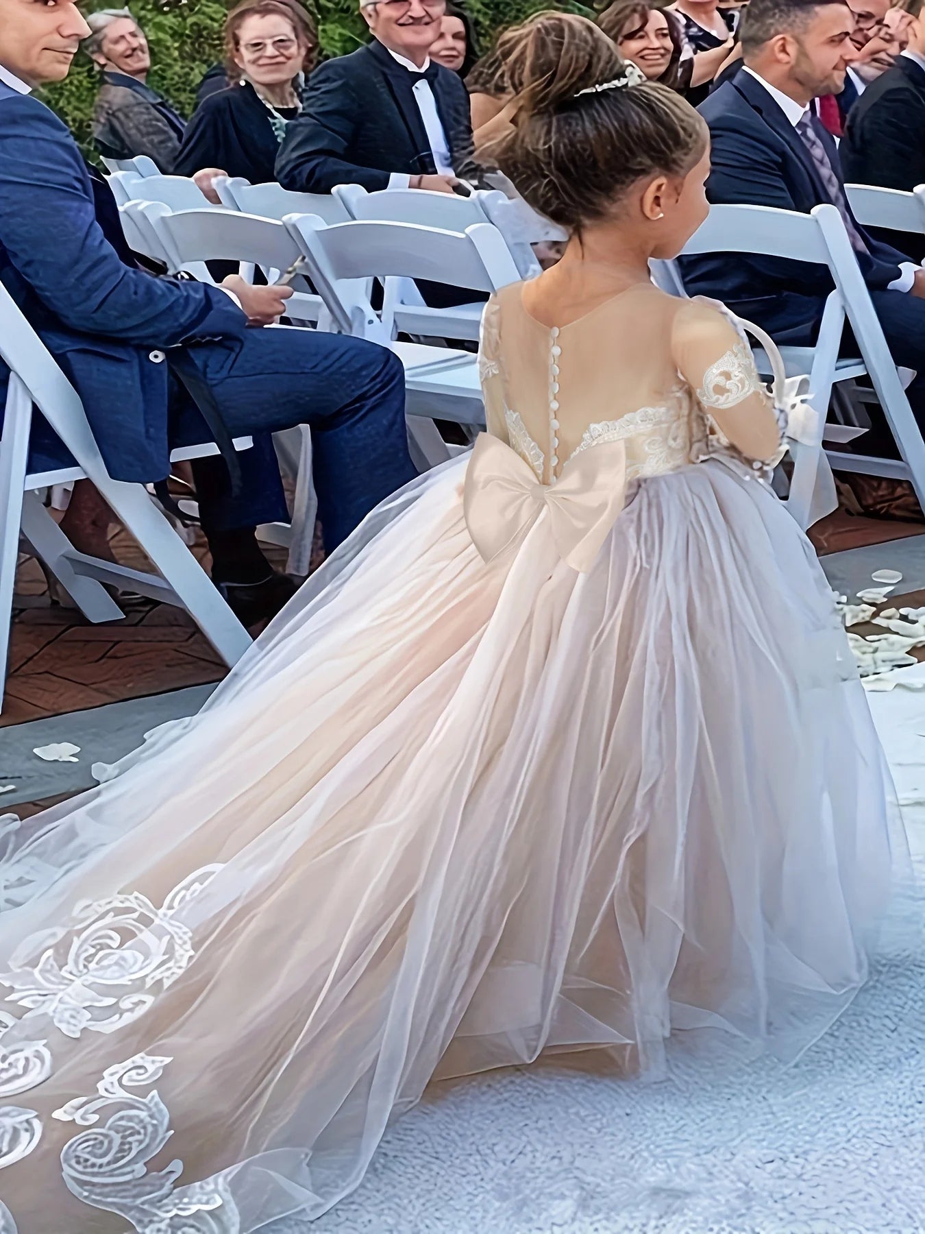 Flower Girl Dress for Holidays - Lace Long-Sleeved Gown